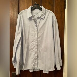 AE Aerie Good Day Pinstriped Button Down Shirt XL Blue White